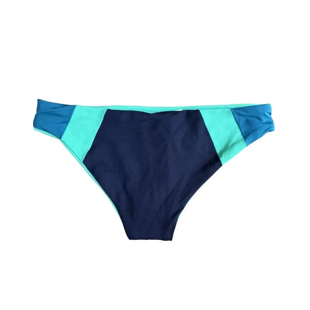 L*SPACE Mia Bikini Bottom XS Reversible Blue Green Colorblock NWT